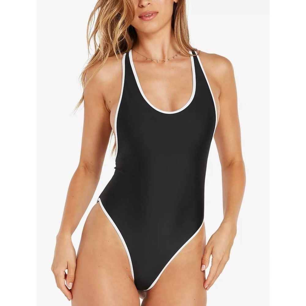Volcom BLACK COMBO Juniors' Coco Contrast-Trimmed One-Piece Swimsuit black
